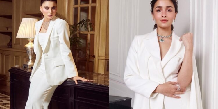 Who Wore it Better Actresses Urvashi Rautela and Alia Bhatt Slay The White Pantsuit Look As the duo takes the styling a notch higher