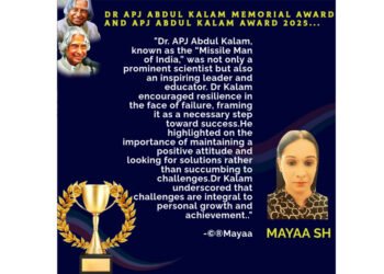 Mayaa SH, Dr APJ Abdul Kalam Memorial Award, APJ Abdul Kalam Award 2025,