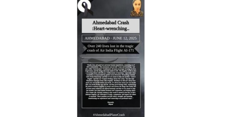 Mayaa SH Pens A Letter Stating That Ahmedabad Air Crash is ‘Heart-wrenching’…